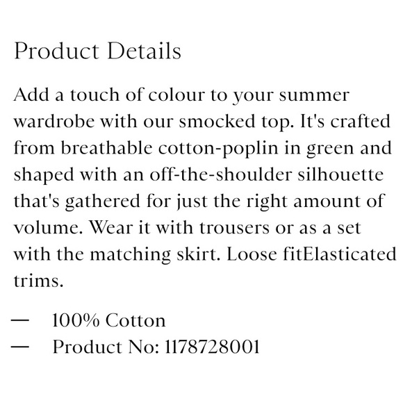 COS Smocked Off-the-Shoulder top in Green Size EUR L - Picture 5 of 16